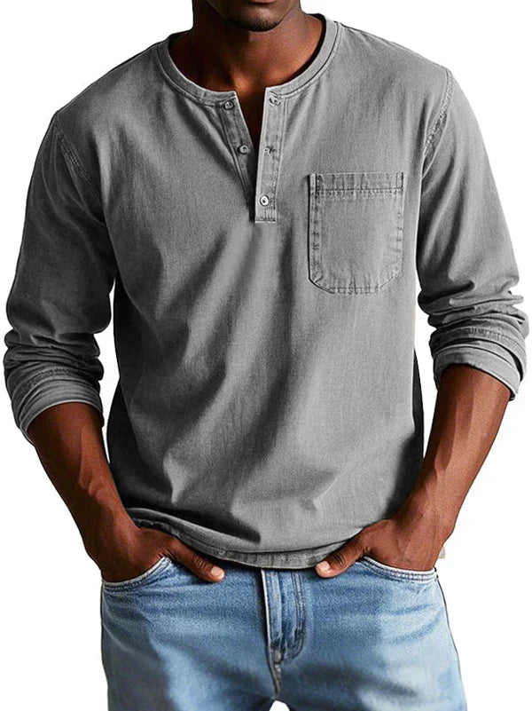 Ethan | Men's Long Sleeve Polo Shirt | Henley Style-Men Polo-Pick NewYork