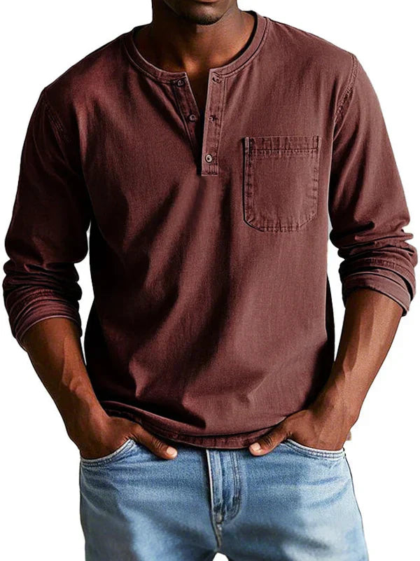 Ethan | Men's Long Sleeve Polo Shirt | Henley Style-Men Polo-Pick NewYork