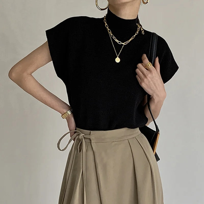 Ava | Women's Mock Neck Top | Short Sleeve-Women Blouse-Pick NewYork