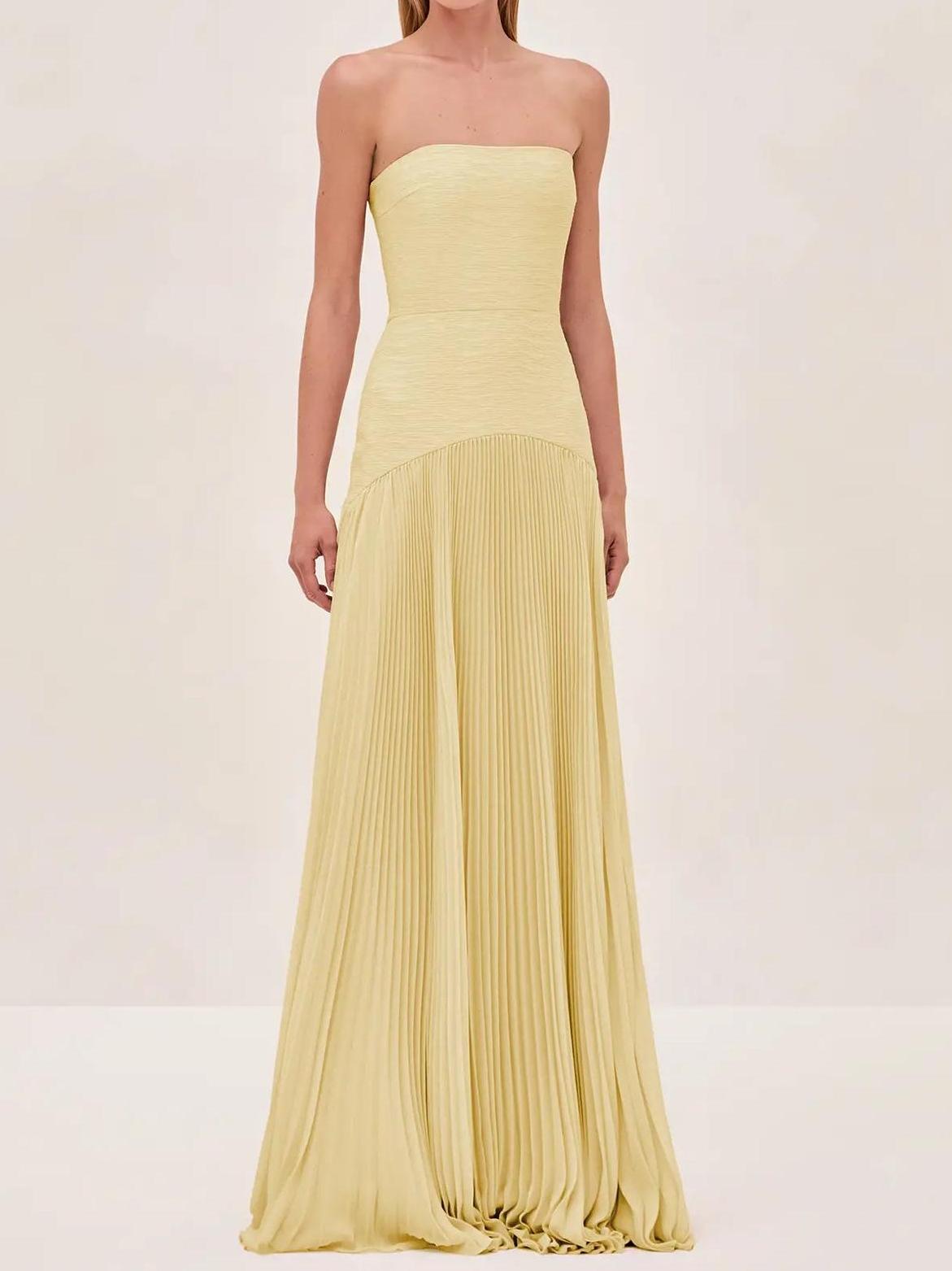 Olivia | Women's Strapless Pleated Maxi Dress | Wedding Guest-Women Dress-Pick NewYork