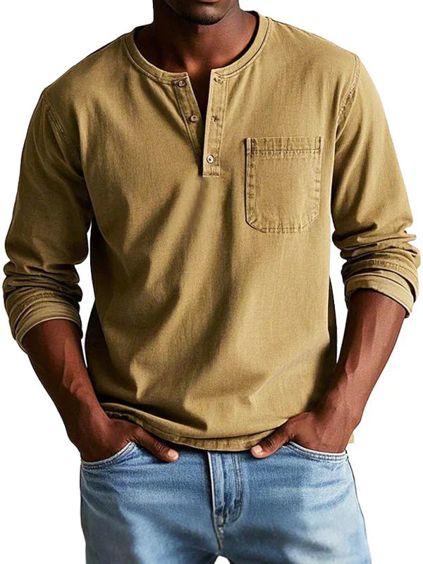 Ethan | Men's Long Sleeve Polo Shirt | Henley Style-Men Polo-Pick NewYork