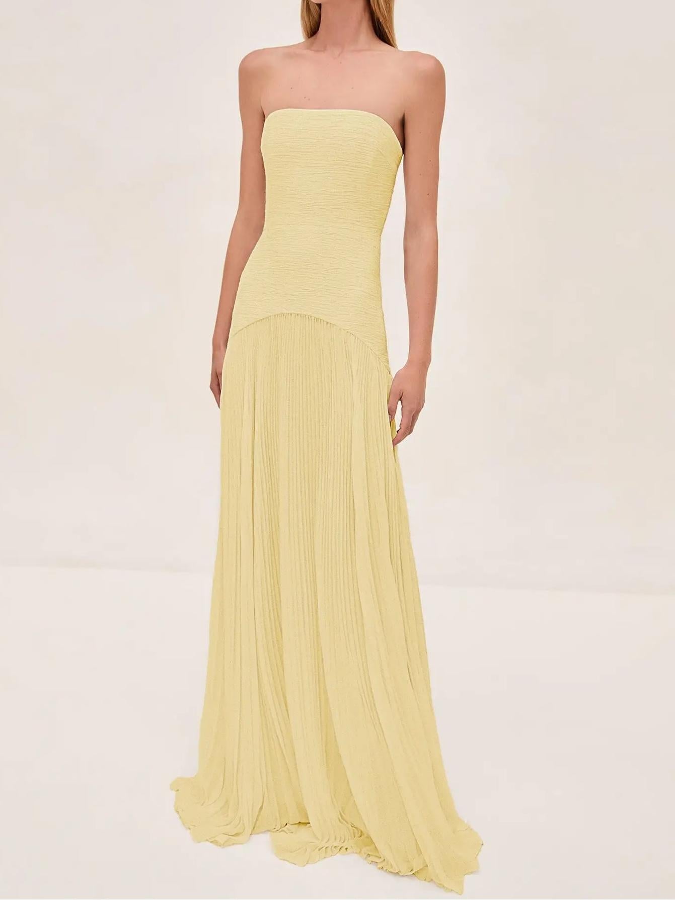 Olivia | Women's Strapless Pleated Maxi Dress | Wedding Guest-Women Dress-Pick NewYork