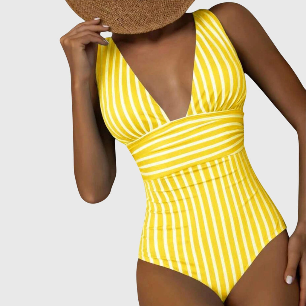 Florence | Women's Striped One Piece Swimsuit | V Neck-Women Swimsuit-Pick NewYork