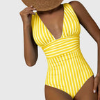 Florence | Women's Striped One Piece Swimsuit | V Neck-Women Swimsuit-Pick NewYork