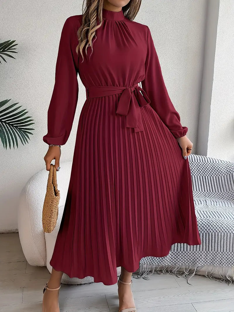 Madison | Women's Pleated Midi Dress | Long Sleeve-Women Dress-Pick NewYork