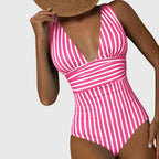 Florence | Women's Striped One Piece Swimsuit | V Neck-Women Swimsuit-Pick NewYork