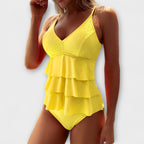 Esme | Women's Ruffle Tankini Set | V Neck Swimwear-Women Swimsuit-Pick NewYork