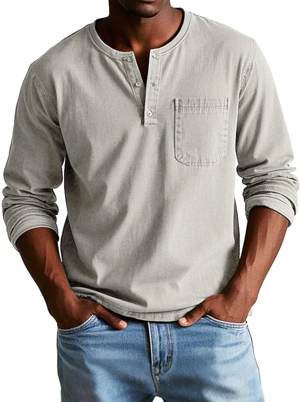 Ethan | Men's Long Sleeve Polo Shirt | Henley Style-Men Polo-Pick NewYork