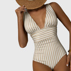 Florence | Women's Striped One Piece Swimsuit | V Neck-Women Swimsuit-Pick NewYork