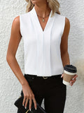 Emily | Women's Sleeveless Blouse | Pleated V Neck-Women Blouse-Pick NewYork