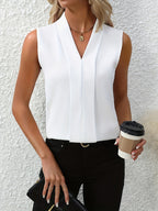 Emily | Women's Sleeveless Blouse | Pleated V Neck-Women Blouse-Pick NewYork