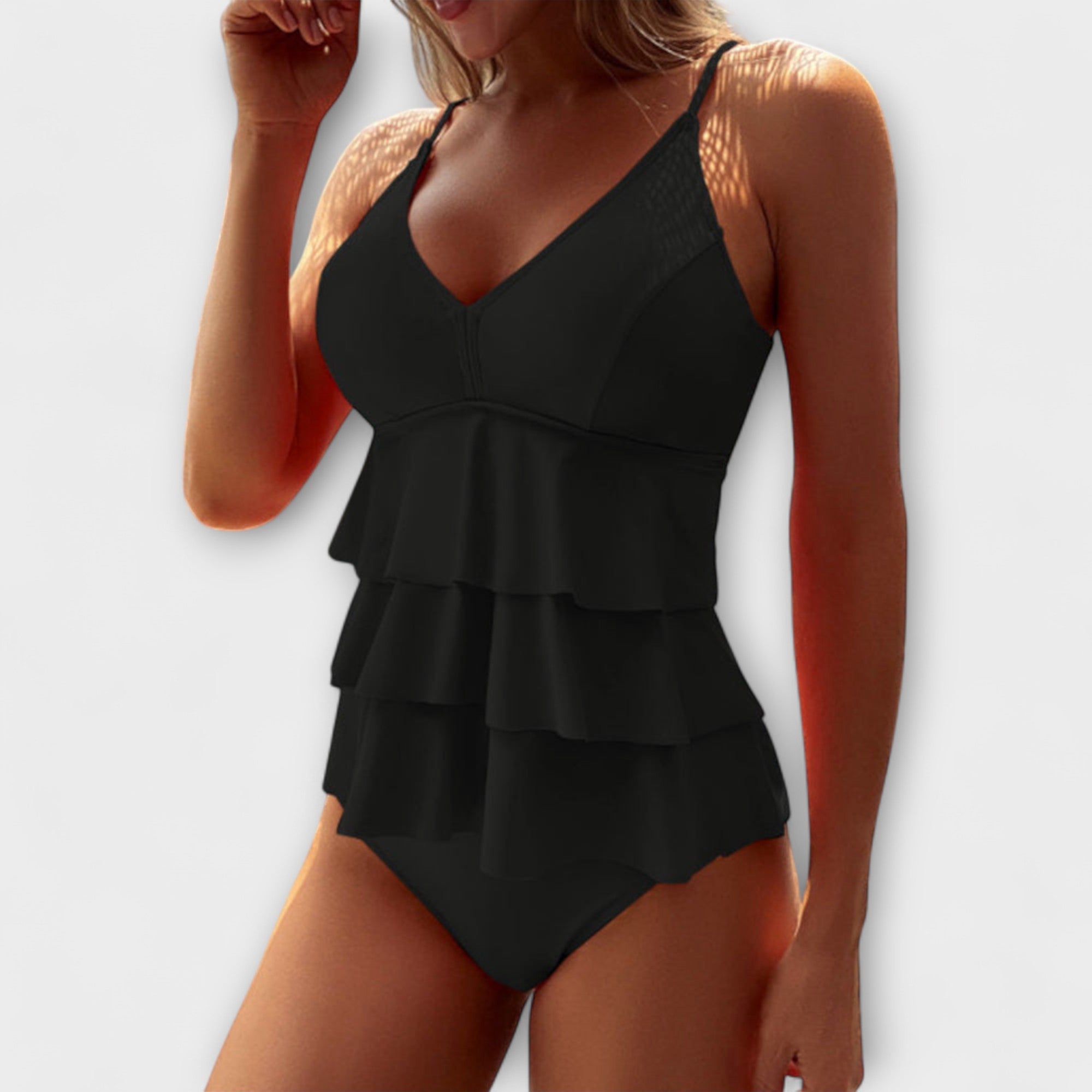 Esme | Women's Ruffle Tankini Set | V Neck Swimwear-Women Swimsuit-Pick NewYork