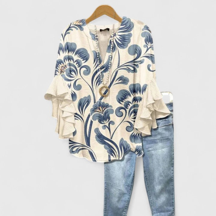 Sophie | Women's Floral Blouse | Ruffle Sleeve-Women Blouse-Pick NewYork