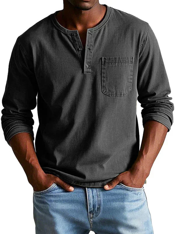 Ethan | Men's Long Sleeve Polo Shirt | Henley Style-Men Polo-Pick NewYork