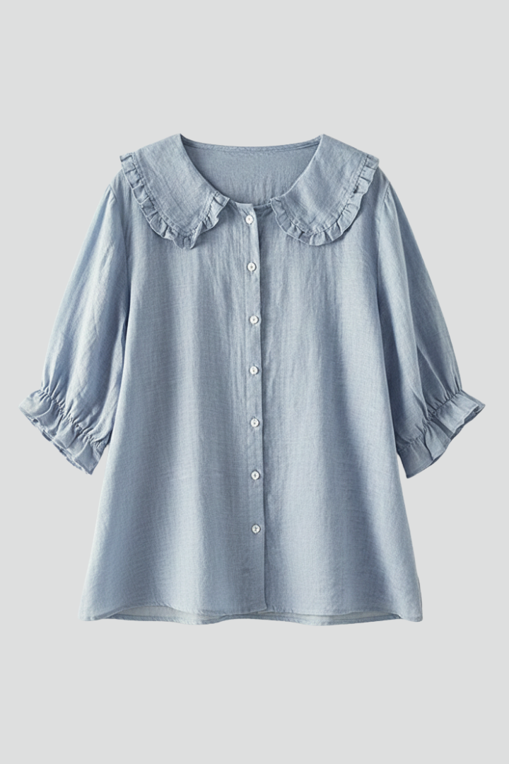 Charlotte | Women's Ruffle Neck Blouse | Button Front-Women Blouse-Pick NewYork