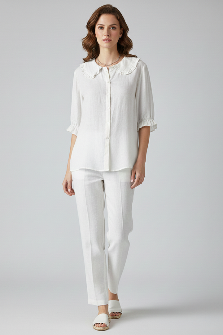 Charlotte | Women's Ruffle Neck Blouse | Button Front-Women Blouse-Pick NewYork