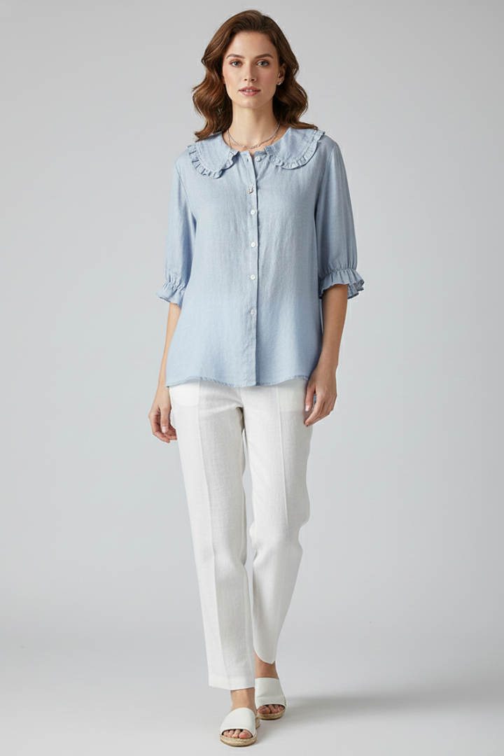 Charlotte | Women's Ruffle Neck Blouse | Button Front-Women Blouse-Pick NewYork
