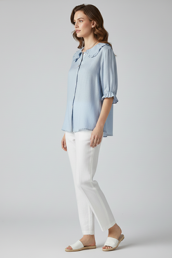 Charlotte | Women's Ruffle Neck Blouse | Button Front-Women Blouse-Pick NewYork
