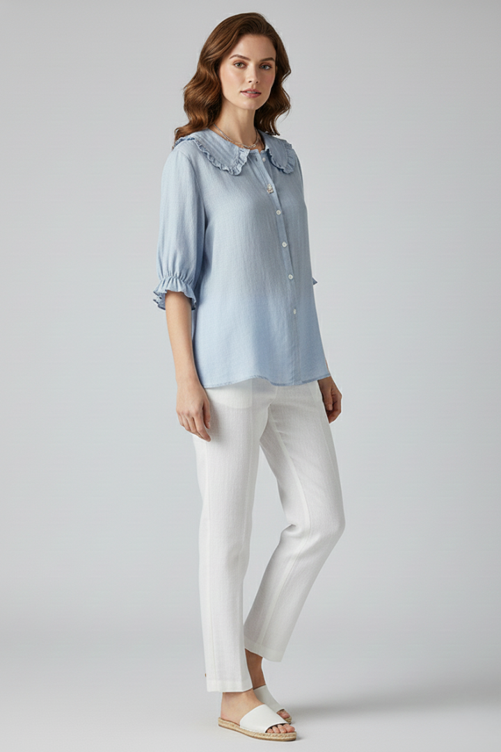 Charlotte | Women's Ruffle Neck Blouse | Button Front-Women Blouse-Pick NewYork