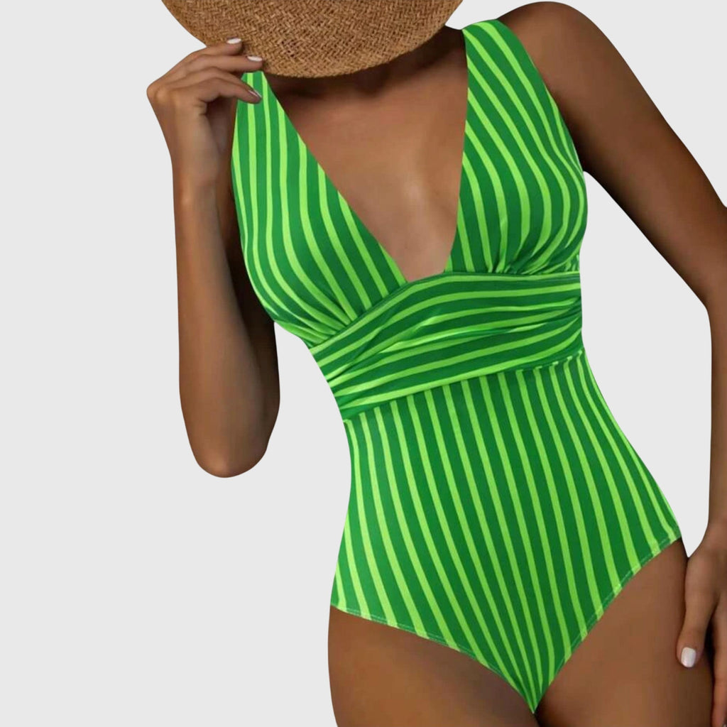 Florence | Women's Striped One Piece Swimsuit | V Neck-Women Swimsuit-Pick NewYork