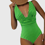 Florence | Women's Striped One Piece Swimsuit | V Neck-Women Swimsuit-Pick NewYork