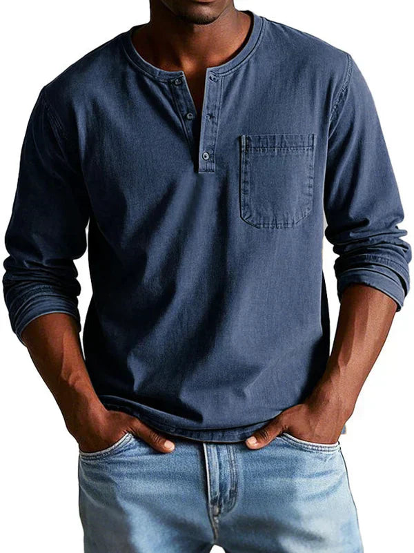 Ethan | Men's Long Sleeve Polo Shirt | Henley Style-Men Polo-Pick NewYork