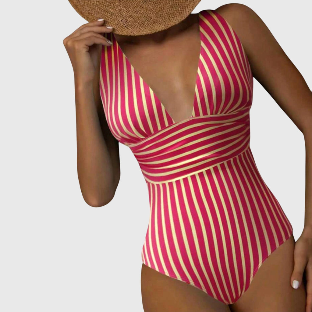 Florence | Women's Striped One Piece Swimsuit | V Neck-Women Swimsuit-Pick NewYork