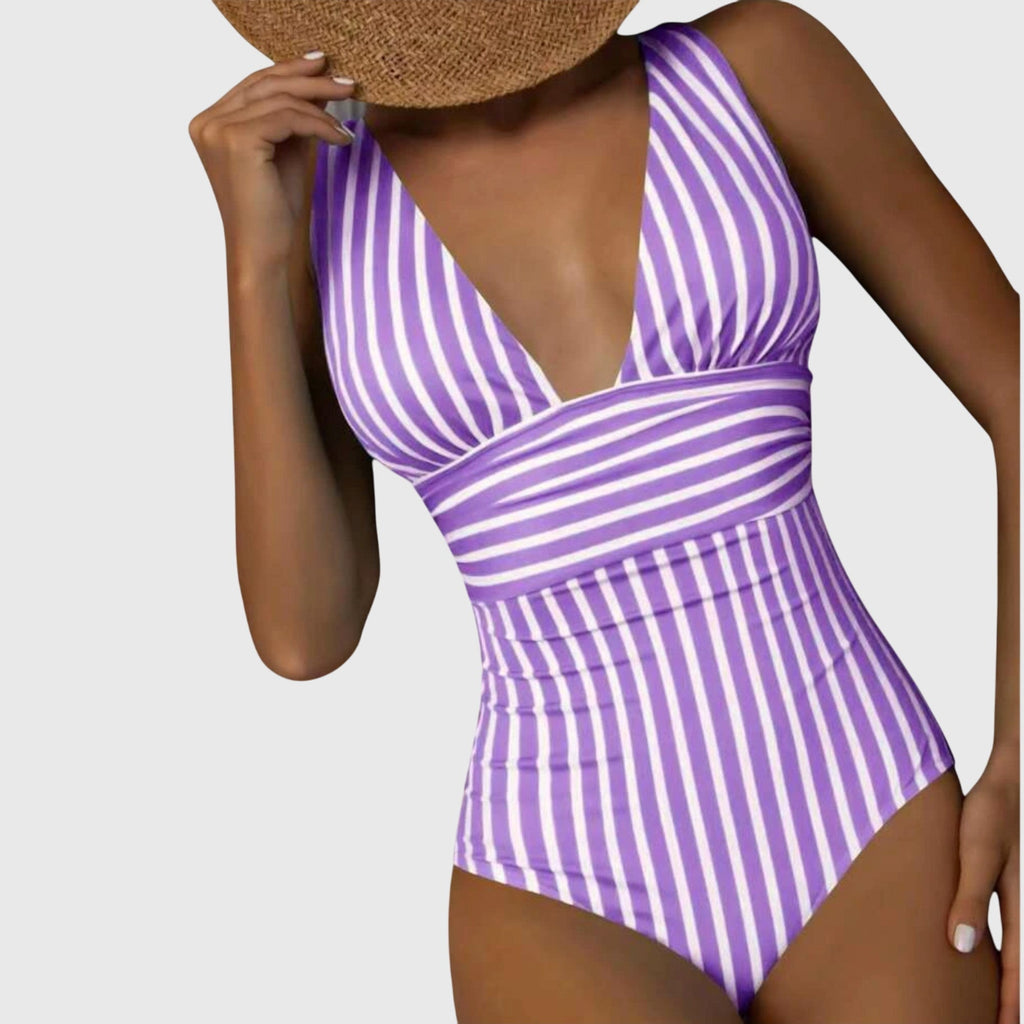 Florence | Women's Striped One Piece Swimsuit | V Neck-Women Swimsuit-Pick NewYork