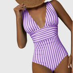 Florence | Women's Striped One Piece Swimsuit | V Neck-Women Swimsuit-Pick NewYork