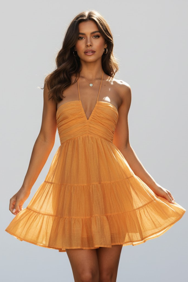Bella | Women's Halter Mini Dress | Tiered Skirt-Women Dress-Pick NewYork