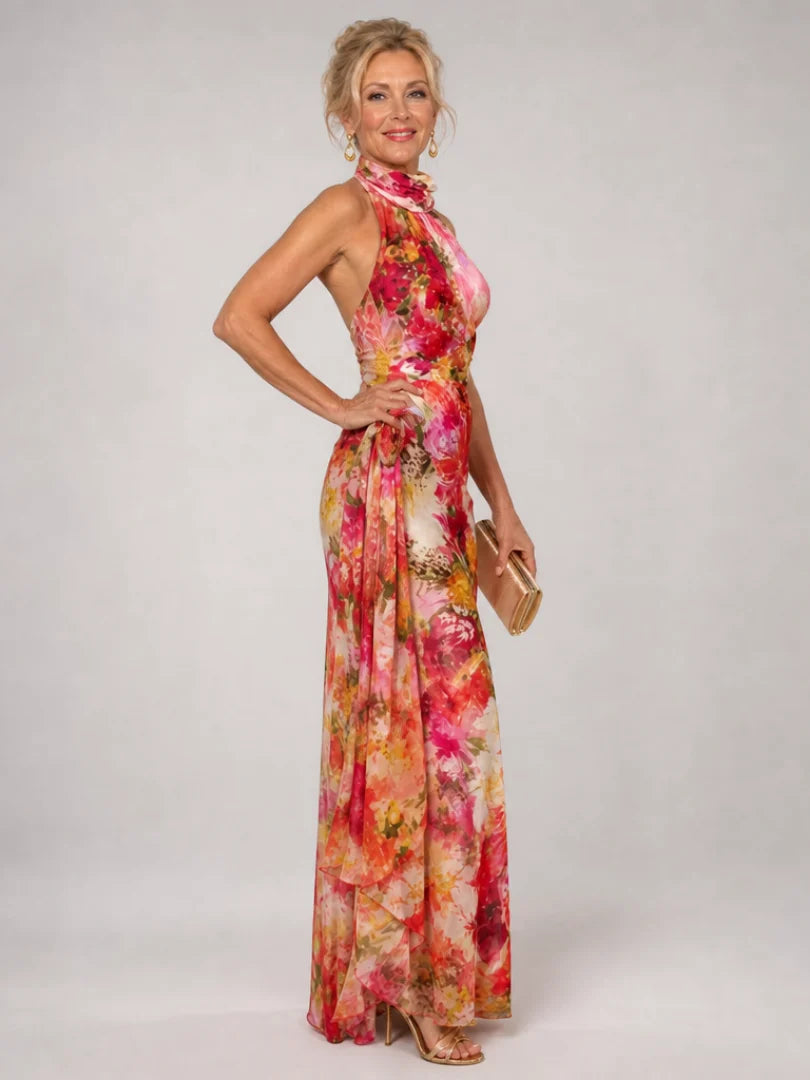 Camille | Women’s Floral Maxi Dress | Halter Neck Sleeveless-Pick NewYork