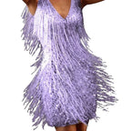 Celeste | Women’s Fringe Mini Dress | Sequin V Neck Sleeveless-Pick NewYork
