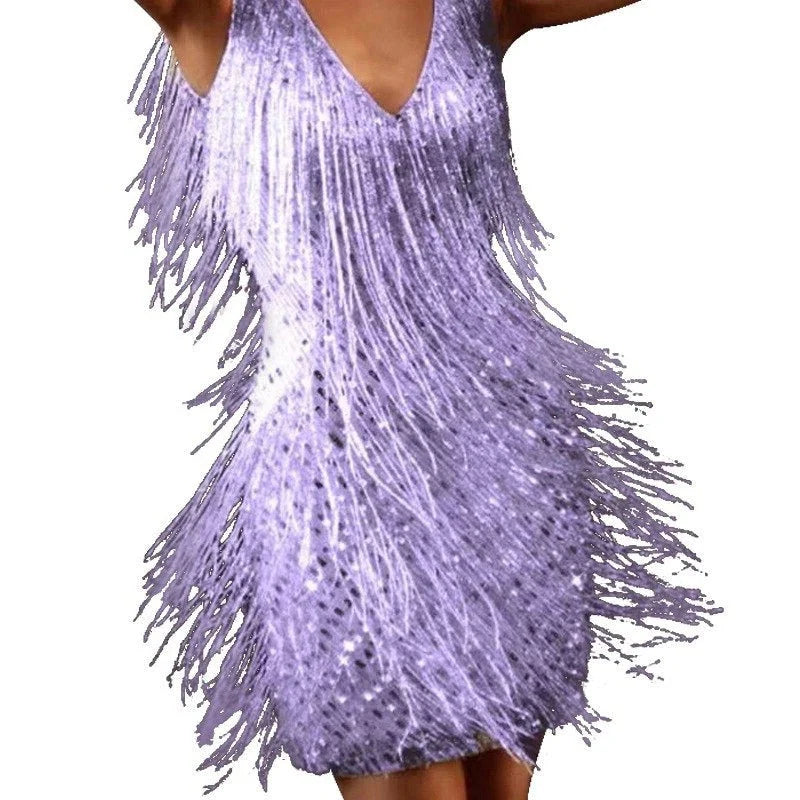 Celeste | Women’s Fringe Mini Dress | Sequin V Neck Sleeveless-Pick NewYork