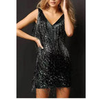 Celeste | Women’s Fringe Mini Dress | Sequin V Neck Sleeveless-Pick NewYork