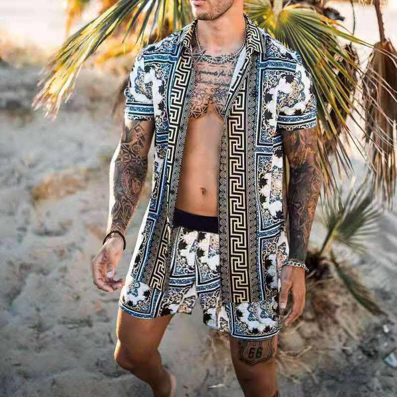 Kai | Men's Hawaiian Two Piece Set | Shirt Shorts Summer-Men Set-Pick NewYork