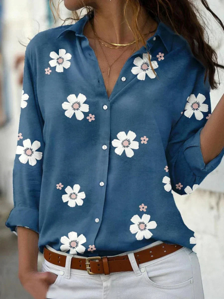 Ella | Women's Floral Shirt | Button Front Long Sleeve-Women Blouse-Pick NewYork