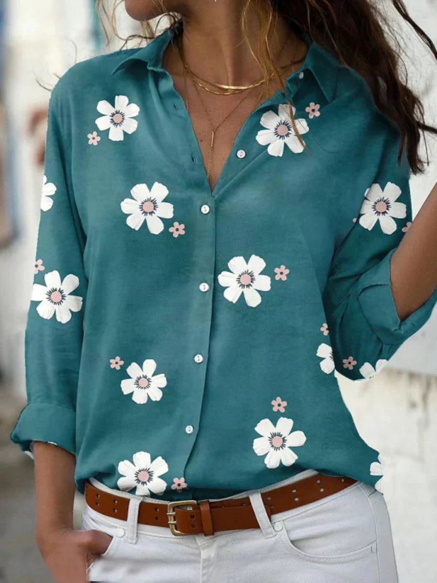 Ella | Women's Floral Shirt | Button Front Long Sleeve-Women Blouse-Pick NewYork