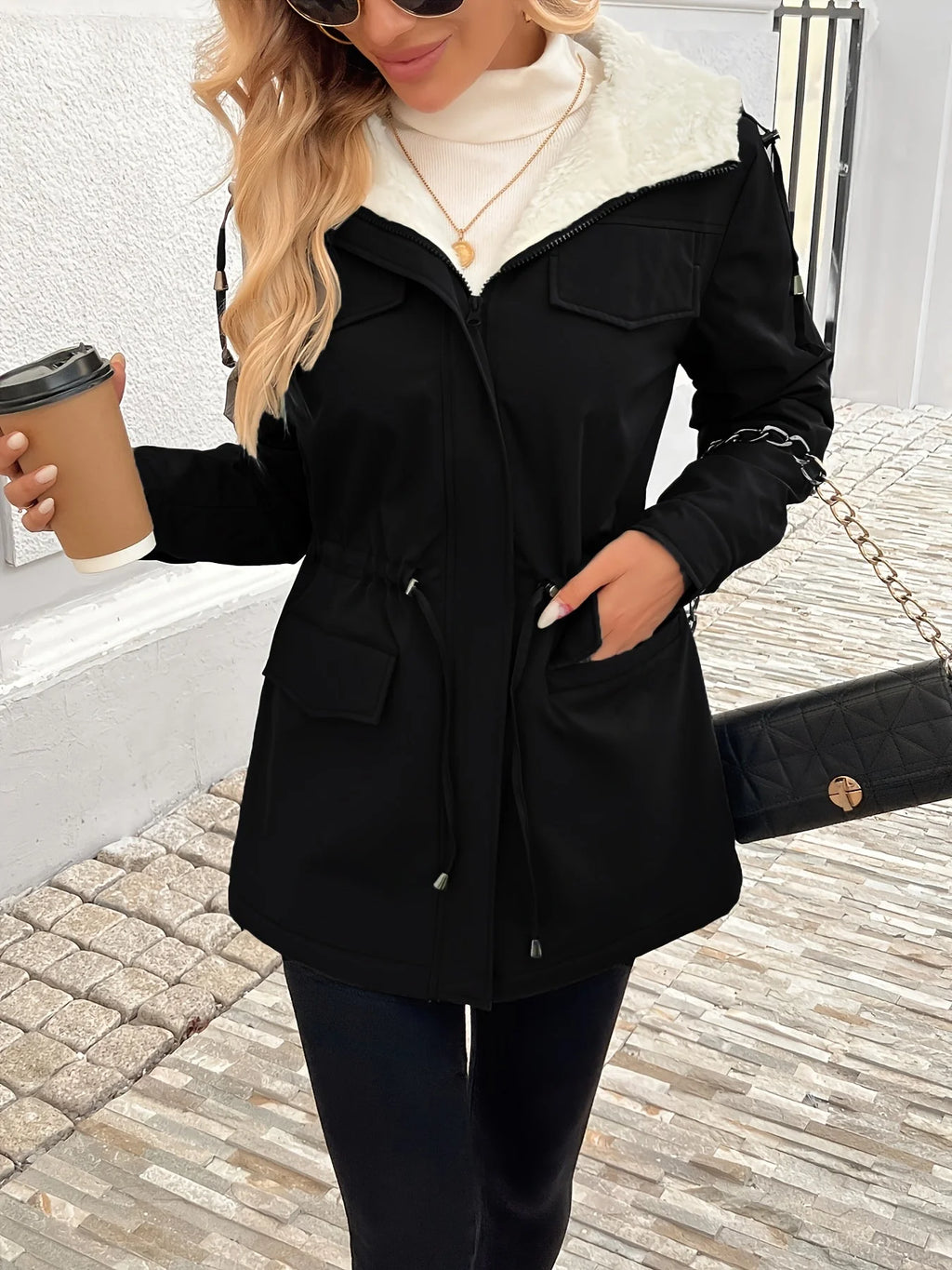 Harper | Women’s Hooded Parka Jacket | Drawstring Waist Front Pockets-Pick NewYork