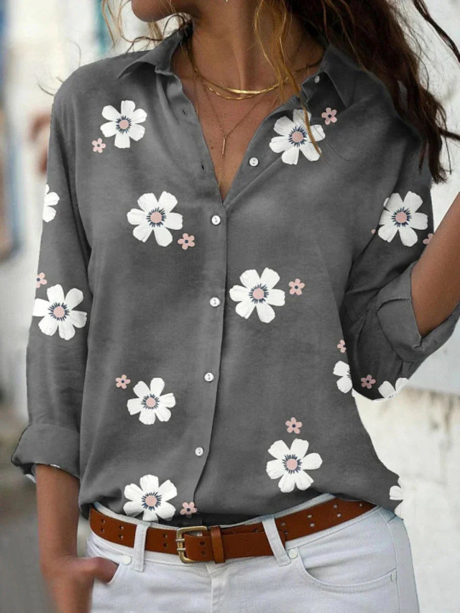 Ella | Women's Floral Shirt | Button Front Long Sleeve-Women Blouse-Pick NewYork
