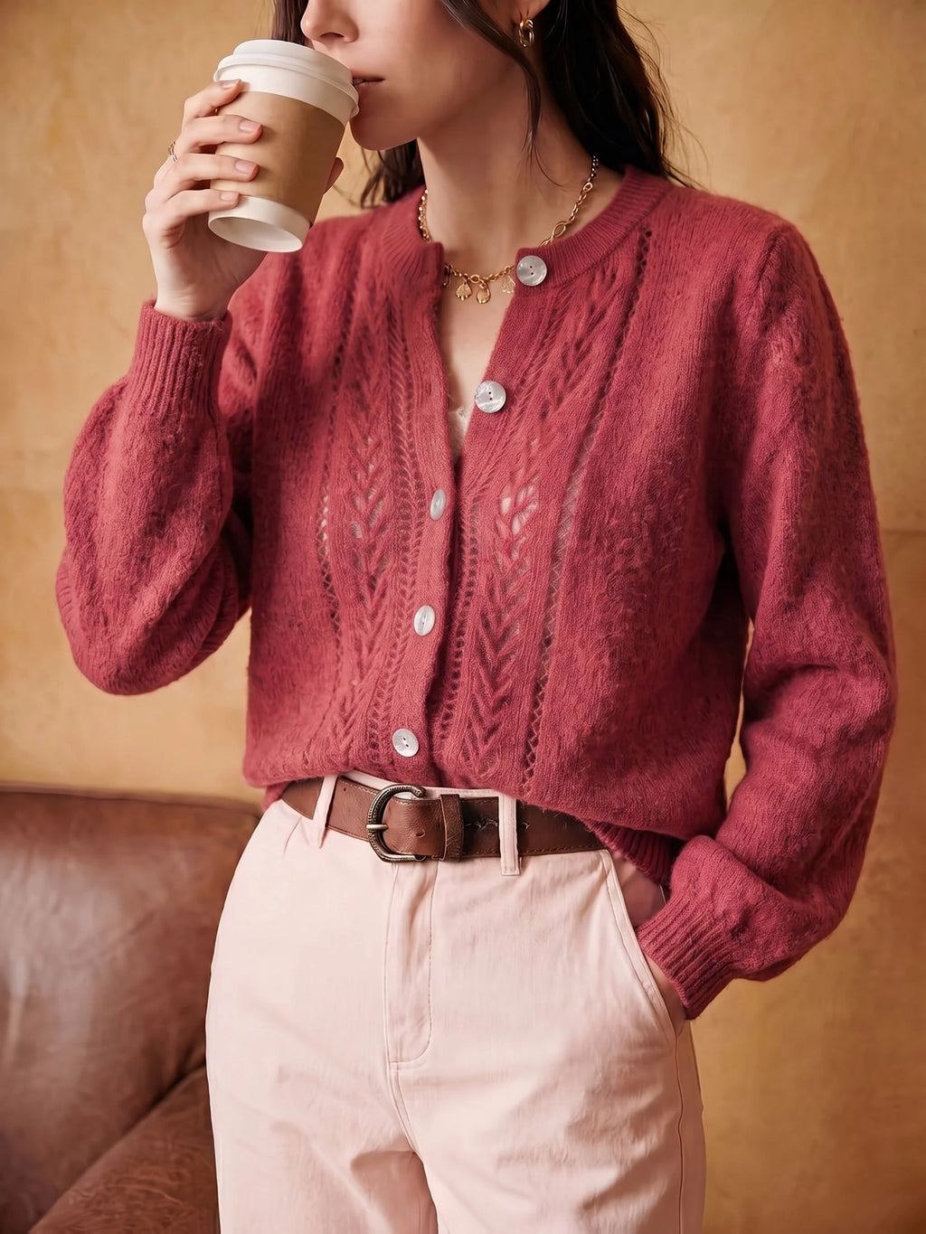 Marielle | Women’s Cable Knit Cardigan | Button Front Crew Neck-Pick NewYork