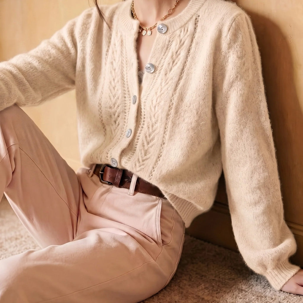 Marielle | Women’s Cable Knit Cardigan | Button Front Crew Neck-Pick NewYork