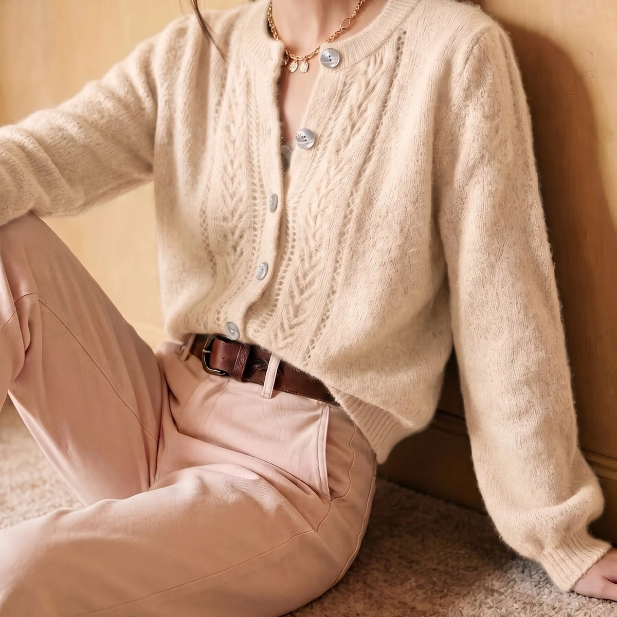 Marielle | Women’s Cable Knit Cardigan | Button Front Crew Neck-Pick NewYork