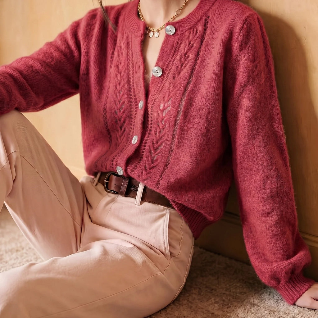 Marielle | Women’s Cable Knit Cardigan | Button Front Crew Neck-Pick NewYork