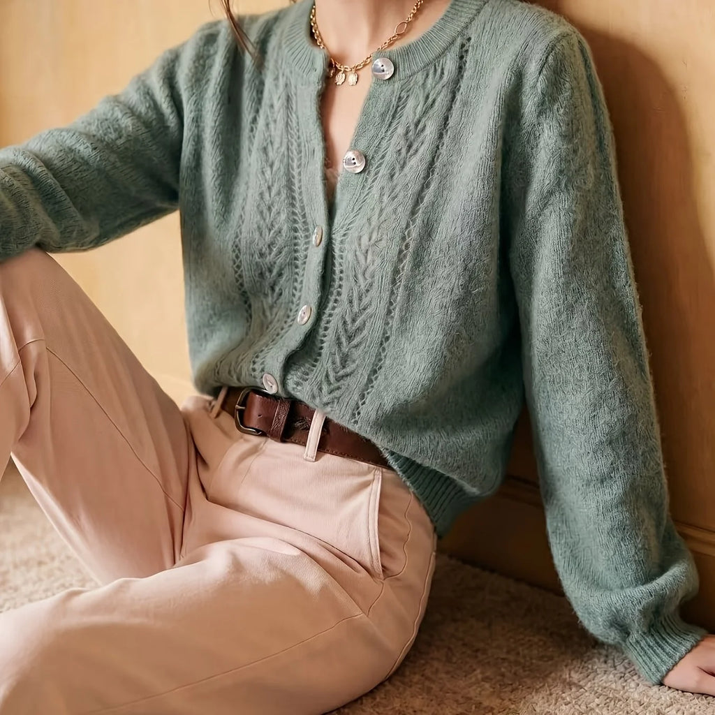 Marielle | Women’s Cable Knit Cardigan | Button Front Crew Neck-Pick NewYork