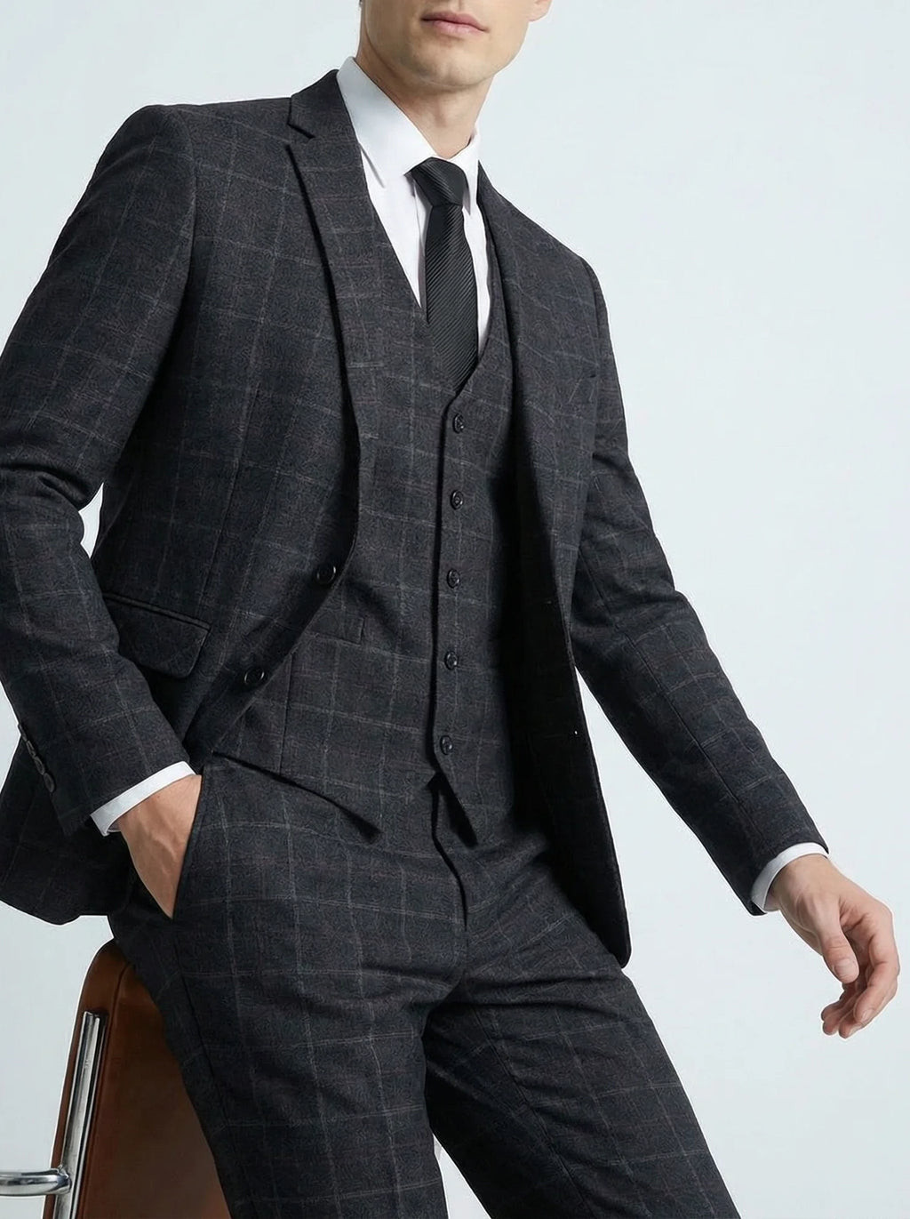 Nathan | Men's Windowpane Plaid Suit | Three Piece Formal-Men Suit-Pick NewYork