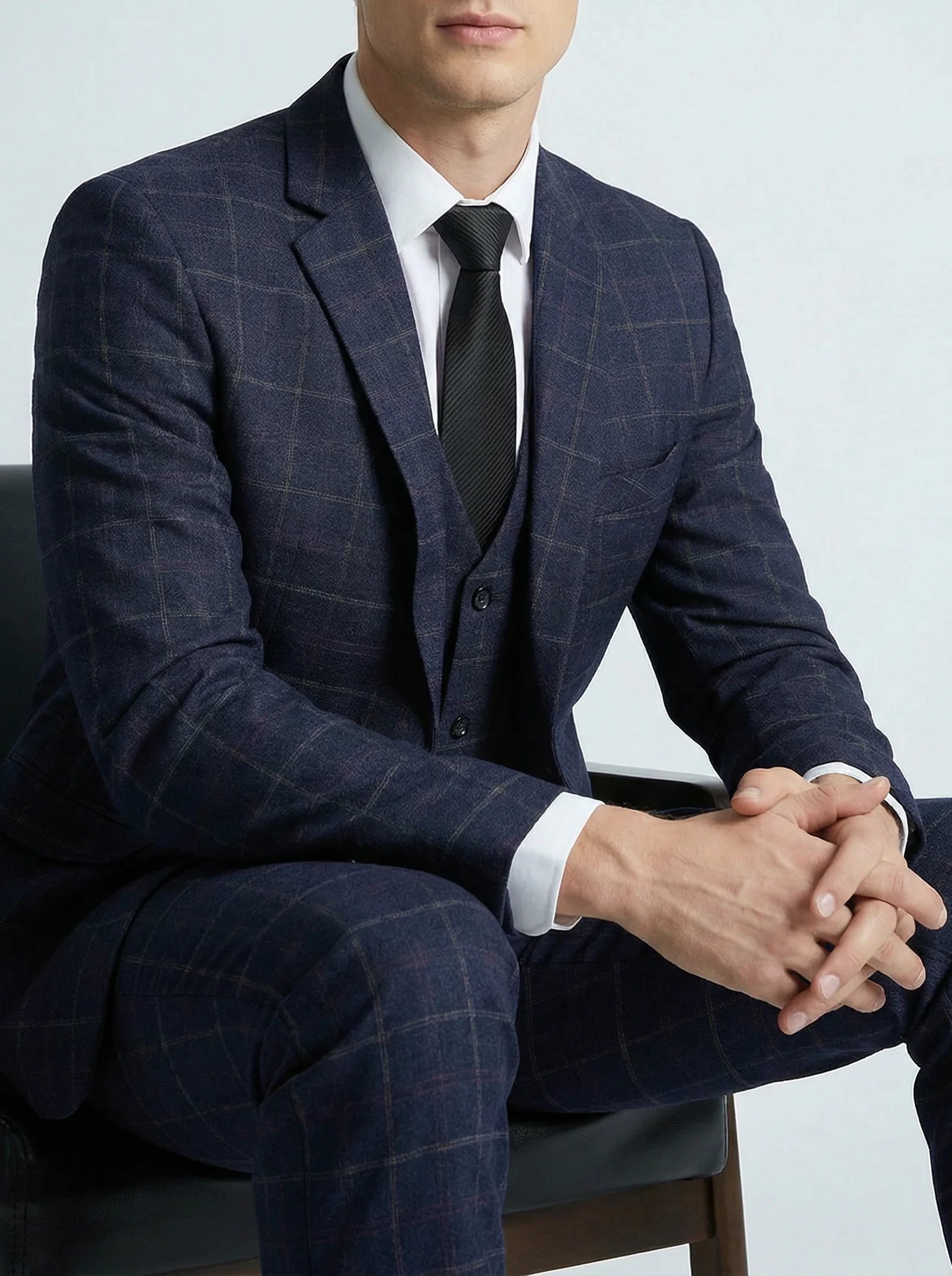 Nathan | Men's Windowpane Plaid Suit | Three Piece Formal-Men Suit-Pick NewYork