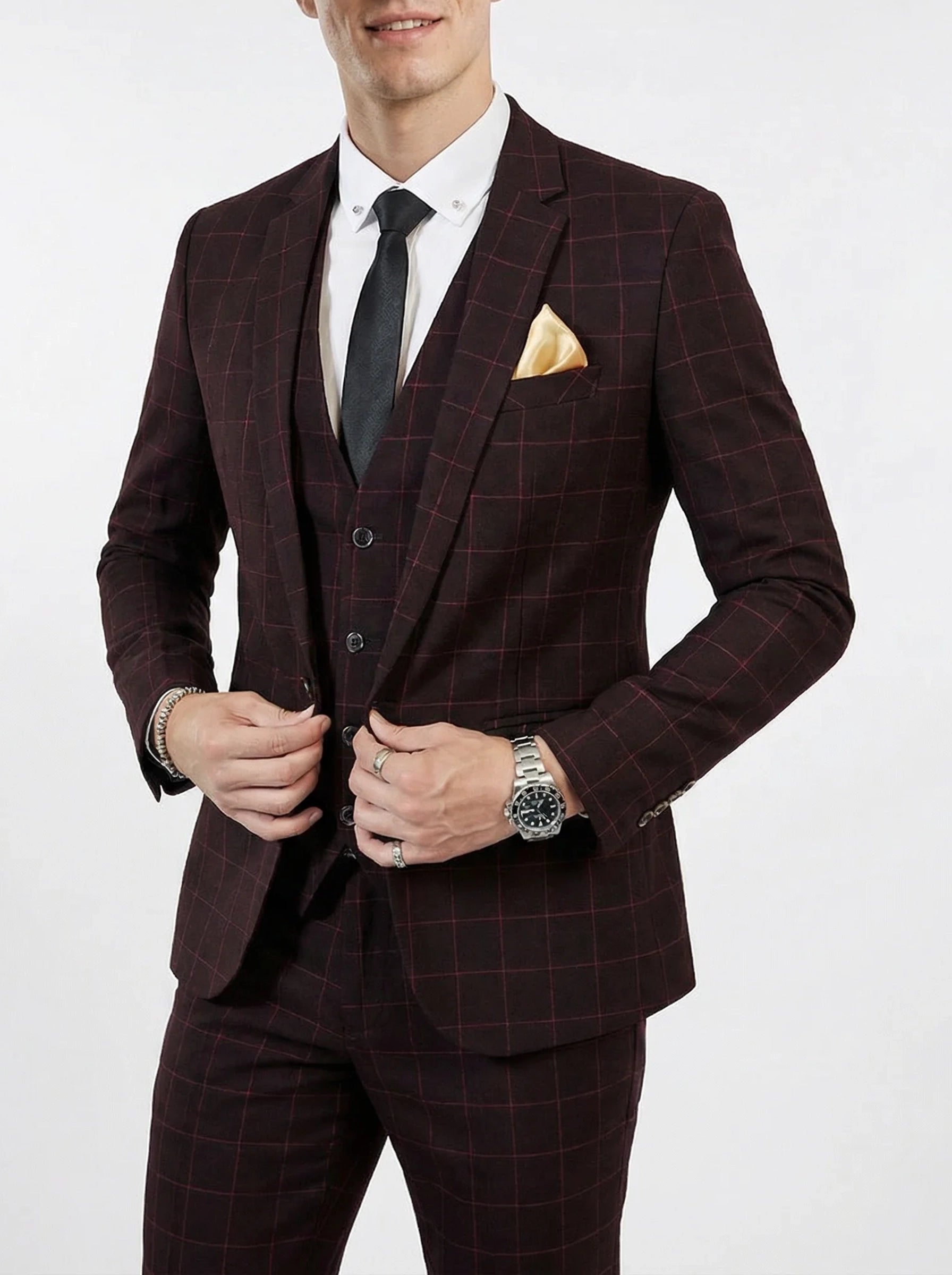 Carter | Men's Plaid Three Piece Suit | Business Occasion-Men Suit-Pick NewYork
