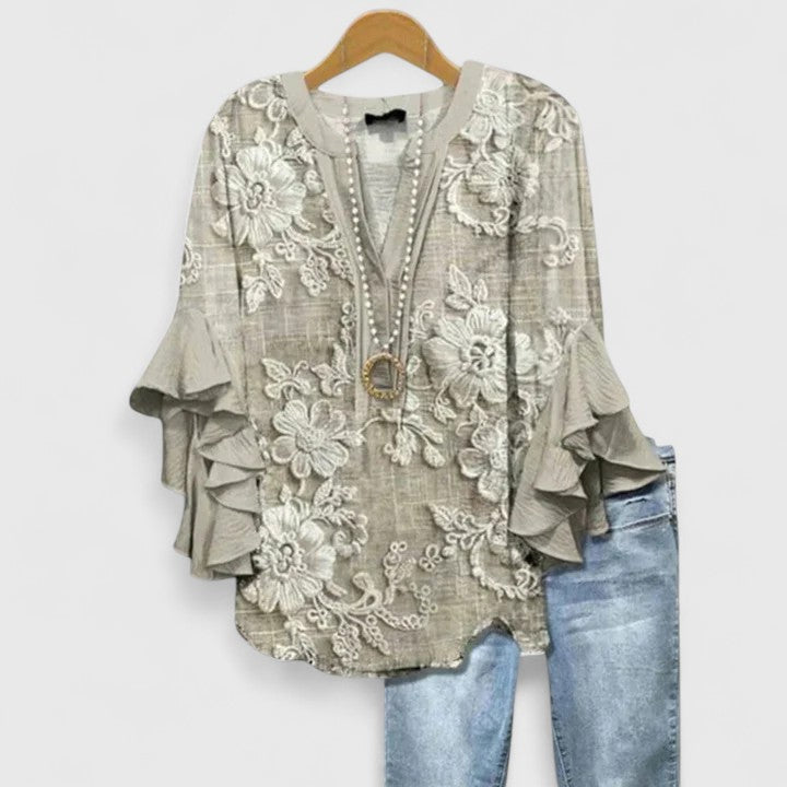 Sophie | Women's Floral Blouse | Ruffle Sleeve-Women Blouse-Pick NewYork
