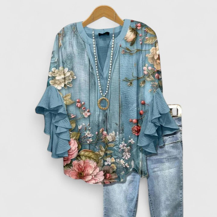 Sophie | Women's Floral Blouse | Ruffle Sleeve-Women Blouse-Pick NewYork