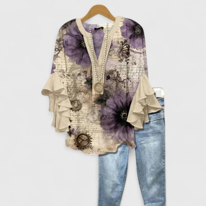Sophie | Women's Floral Blouse | Ruffle Sleeve-Women Blouse-Pick NewYork